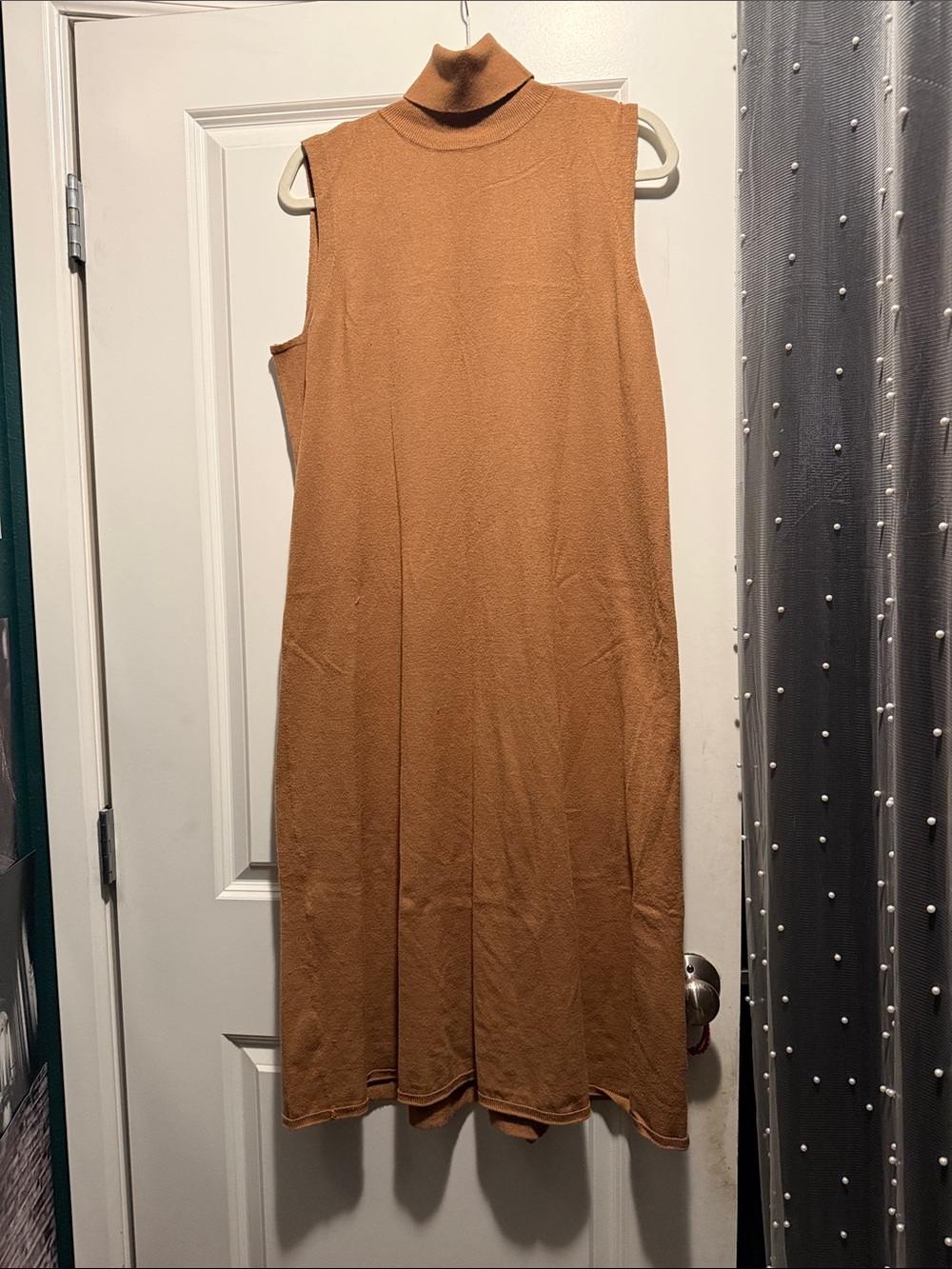 Worthington Sleeveless Mock Neck Midi Dress in Camel Brown